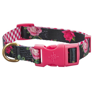 Good2Go Collar Negro Dise�o Rosas con Broche Fucsia para Perro, Chico