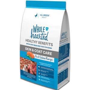 WholeHearted Healthy Benefits Alimento Natural para Perro Adulto Cuidado de Piel/Pelo Receta Salmón y Chícharo, 11.4 kg