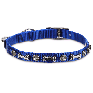 Bond & Co Collar Azul con Detalles de Huesitos y Brillos para Perro, X-Chico / Chico