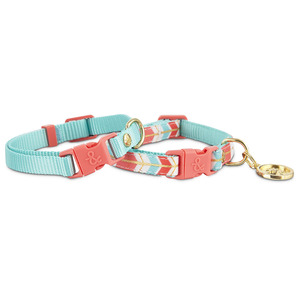 Bond & Co Set 2 Collares Dise�o Chevron Turquesa y Coral para Perro, X-Chico / Chico