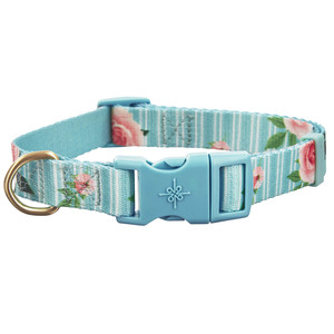 Good2Go Collar Azul Cielo Dise�o Flores Rosas con Broche Azul para Perro, Mediano